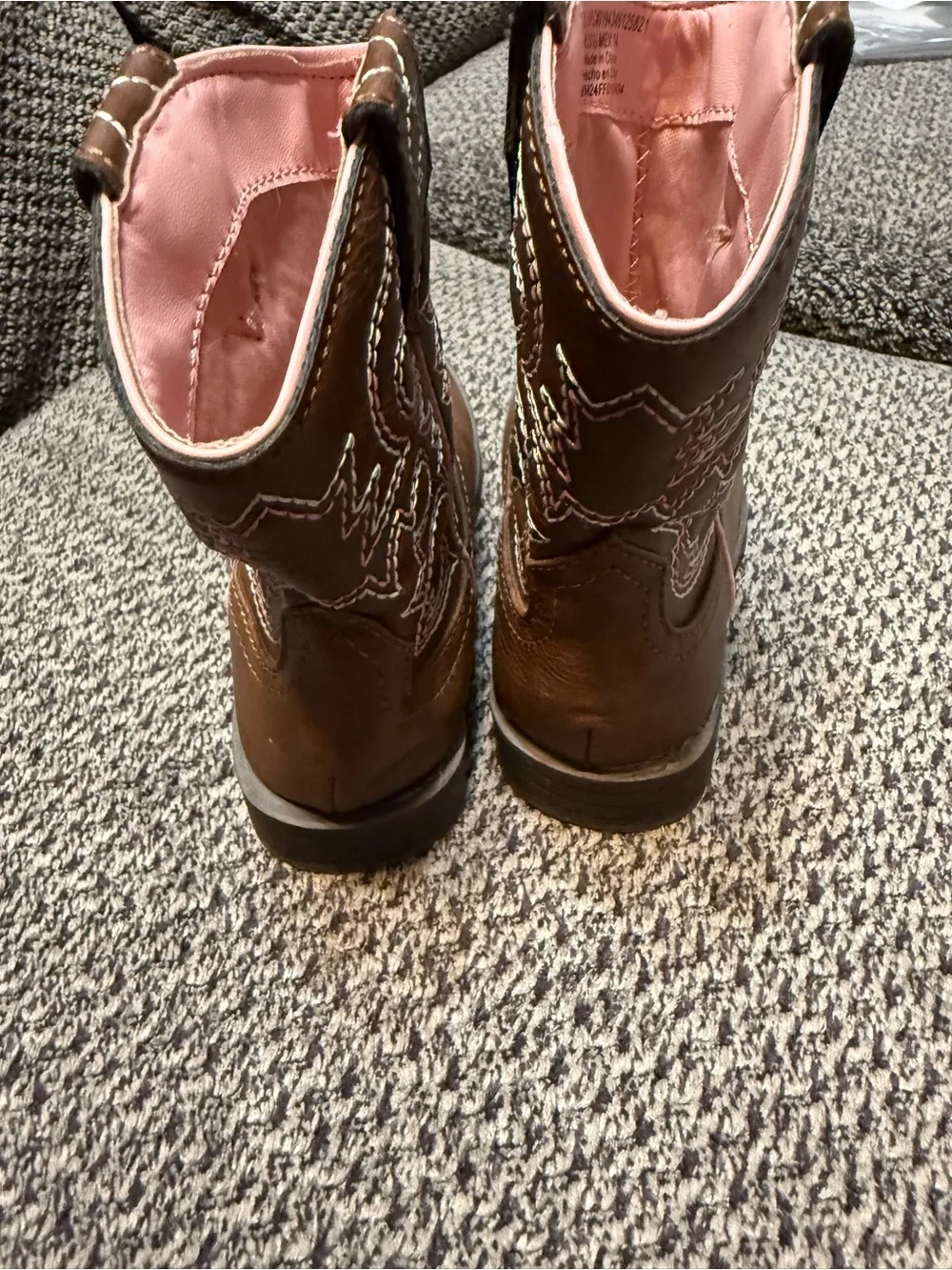Kids Brown Cowboy Boots with Pink Lining